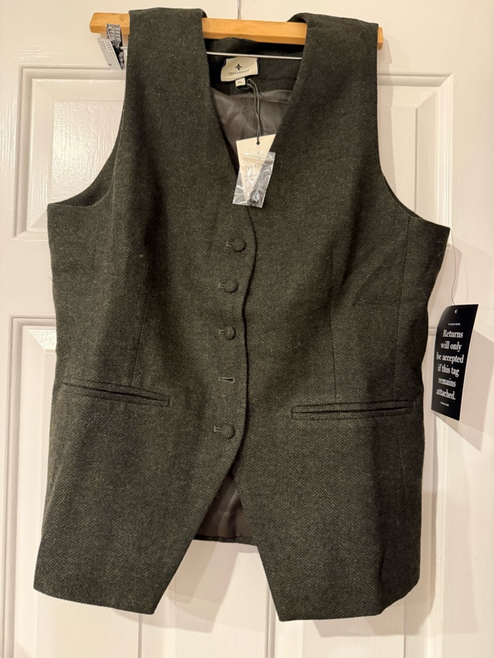 Tuckernuck Olive Green Wool Herringbone Vest